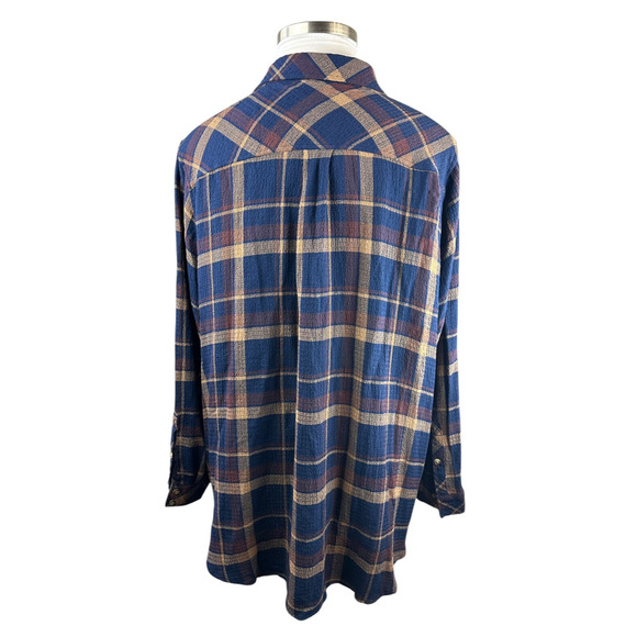 Torrid Lizzie Crinkle Flannel Gauze Button Up Tunic Navy Plaid Plus Size 4 4X - Picture 8 of 16